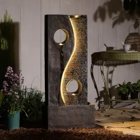 47 inches Outdoor Water Fountain Garden Waterfall Indoor Large Water Feature Freestanding Fountains with LED Strips, Three spouts for Patio Backyard Deck Porch Home Decor, Dark Gray