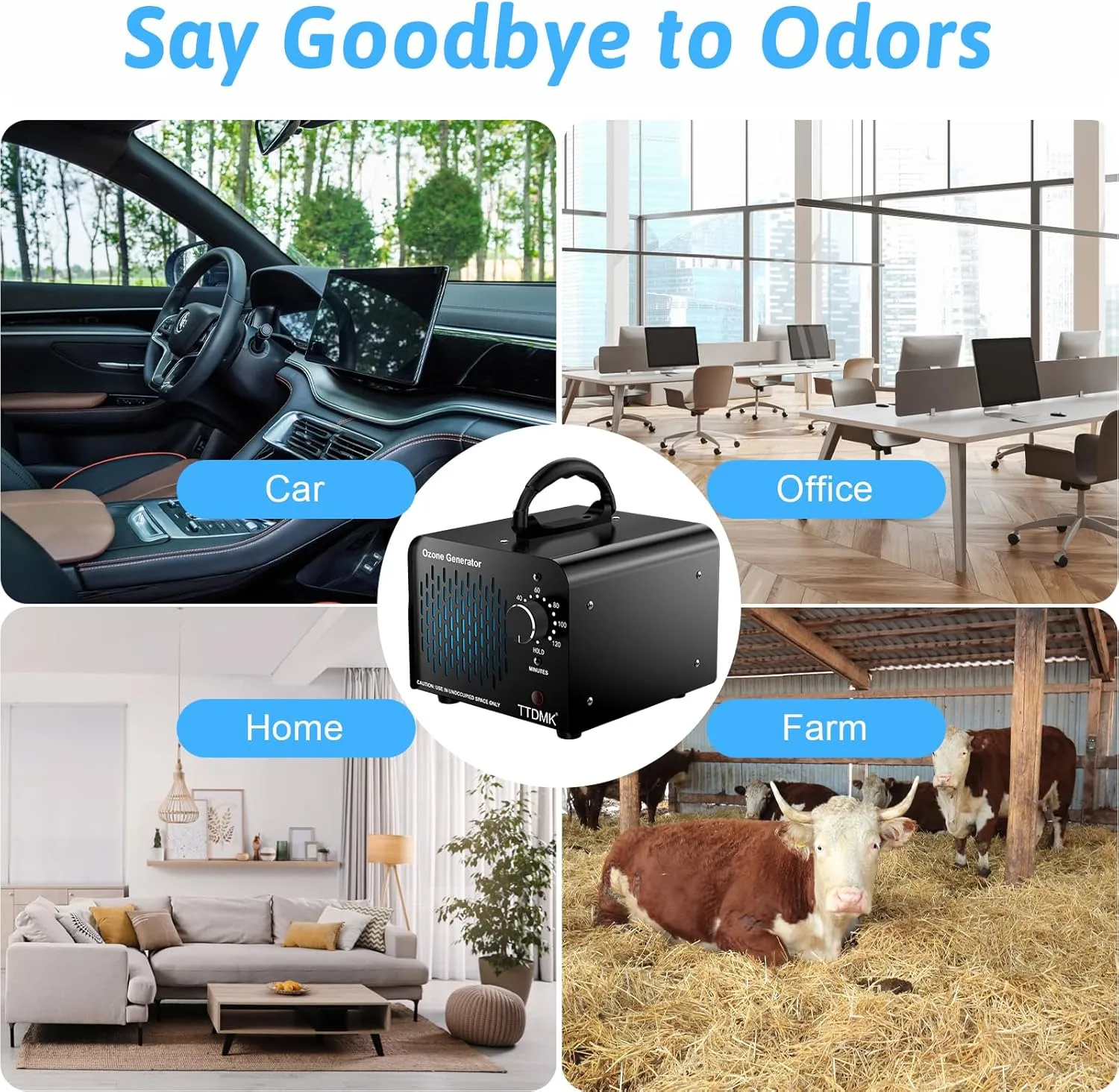 90,000mg/h Ozone Generator (Black), Ozone Machine Odor Removal, High Capacity Ozone Machine, Home Ozone Generator for Car, Home, Smoke, Pet, etc