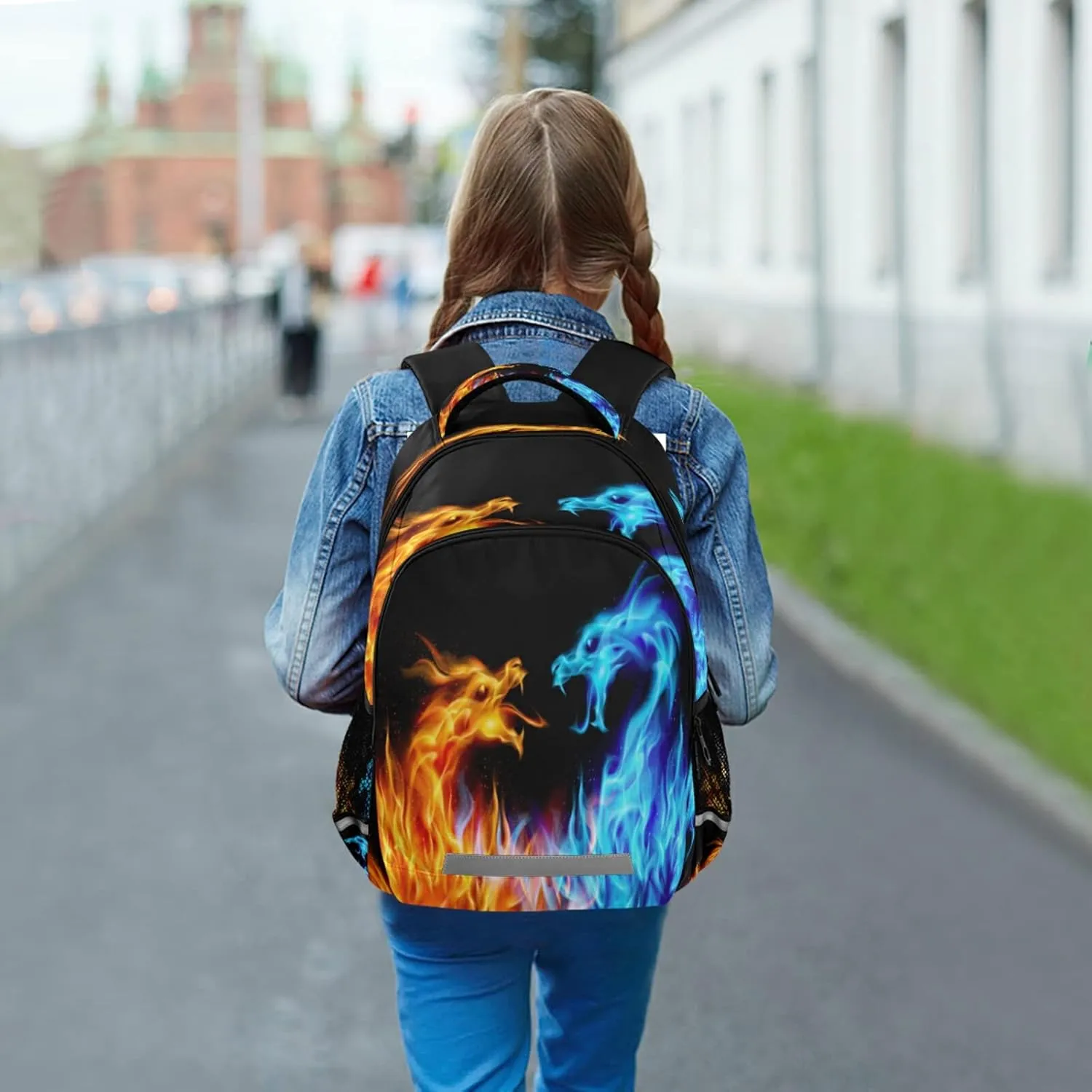 ALAZA Blue and Red Fiery Dragons Backpacks Travel Laptop Daypack School Book Bag for Men Women Teens Kids