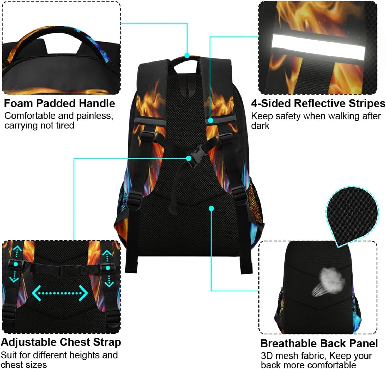 ALAZA Blue and Red Fiery Dragons Backpacks Travel Laptop Daypack School Book Bag for Men Women Teens Kids