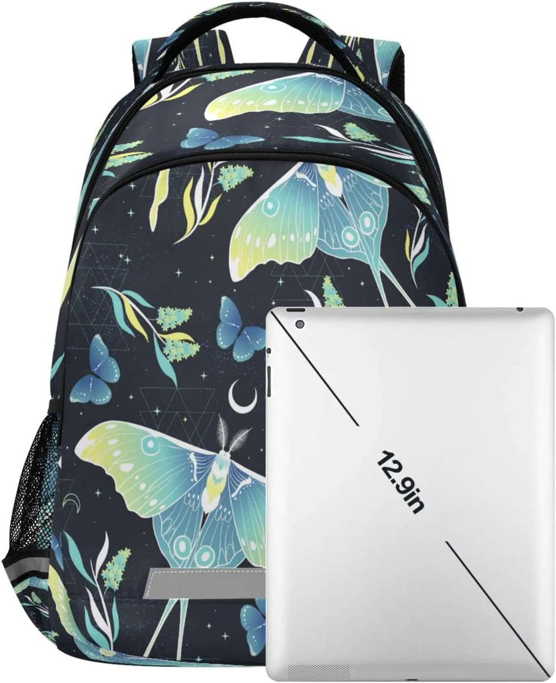 ALAZA Teal Blue Butterfly Moon Star Backpacks Travel Laptop Daypack School Book Bag for Men Women Teens Kids