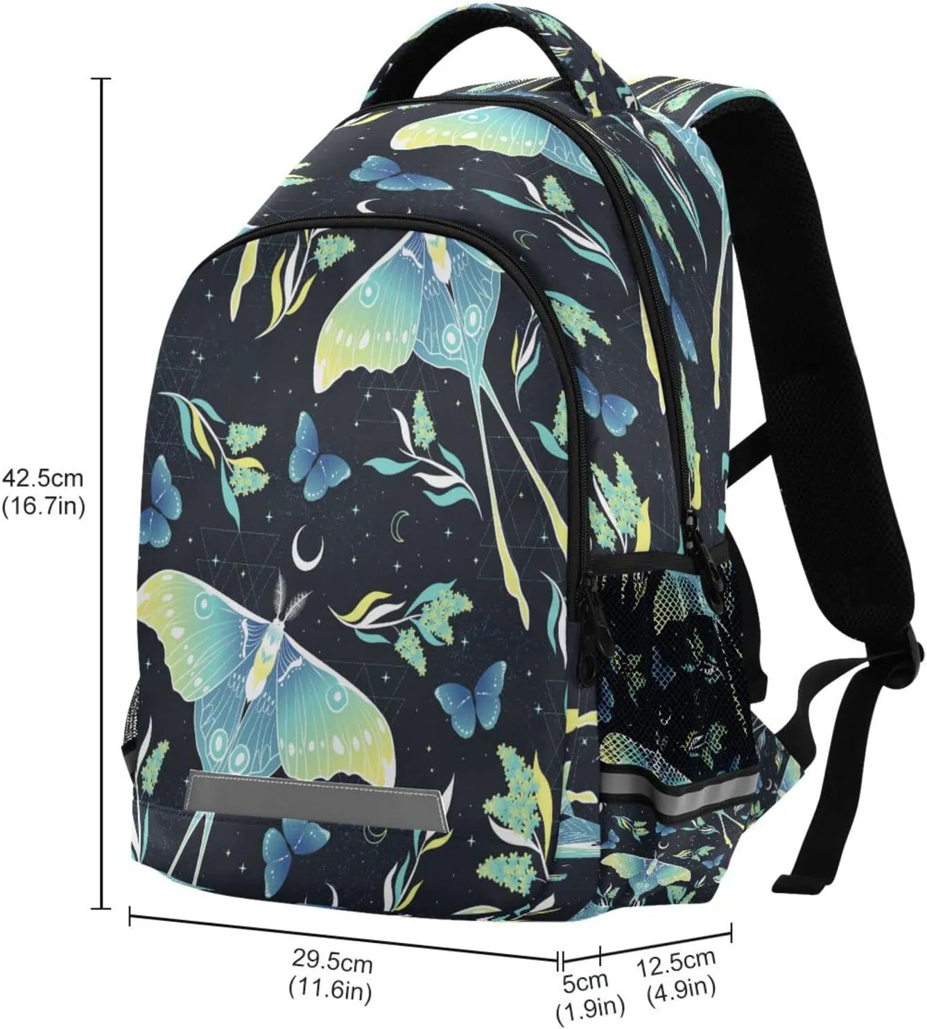 ALAZA Teal Blue Butterfly Moon Star Backpacks Travel Laptop Daypack School Book Bag for Men Women Teens Kids