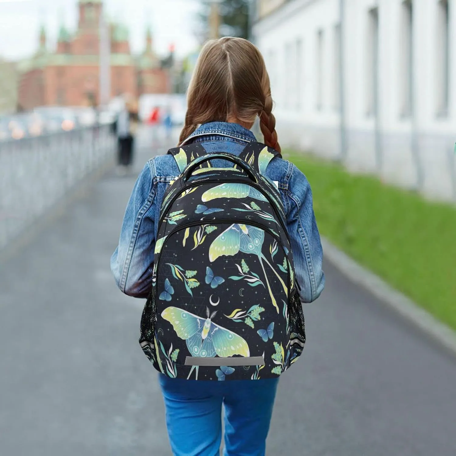 ALAZA Teal Blue Butterfly Moon Star Backpacks Travel Laptop Daypack School Book Bag for Men Women Teens Kids