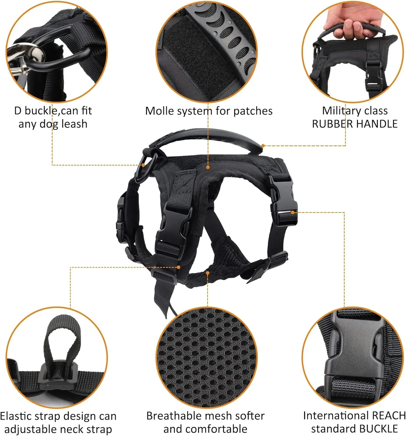 Annchwool Tactical Dog Harness for Small Dogs with Handle, Military Service Dog Vest and Leash Set for Outdoor Training Walking Hiking, Adjustable (Black, Camo)