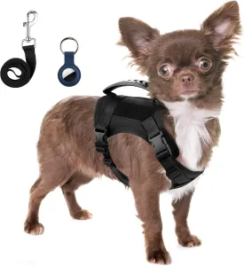 Annchwool Tactical Dog Harness for Small Dogs with Handle, Military Service Dog Vest and Leash Set for Outdoor Training Walking Hiking, Adjustable (Black, Camo)