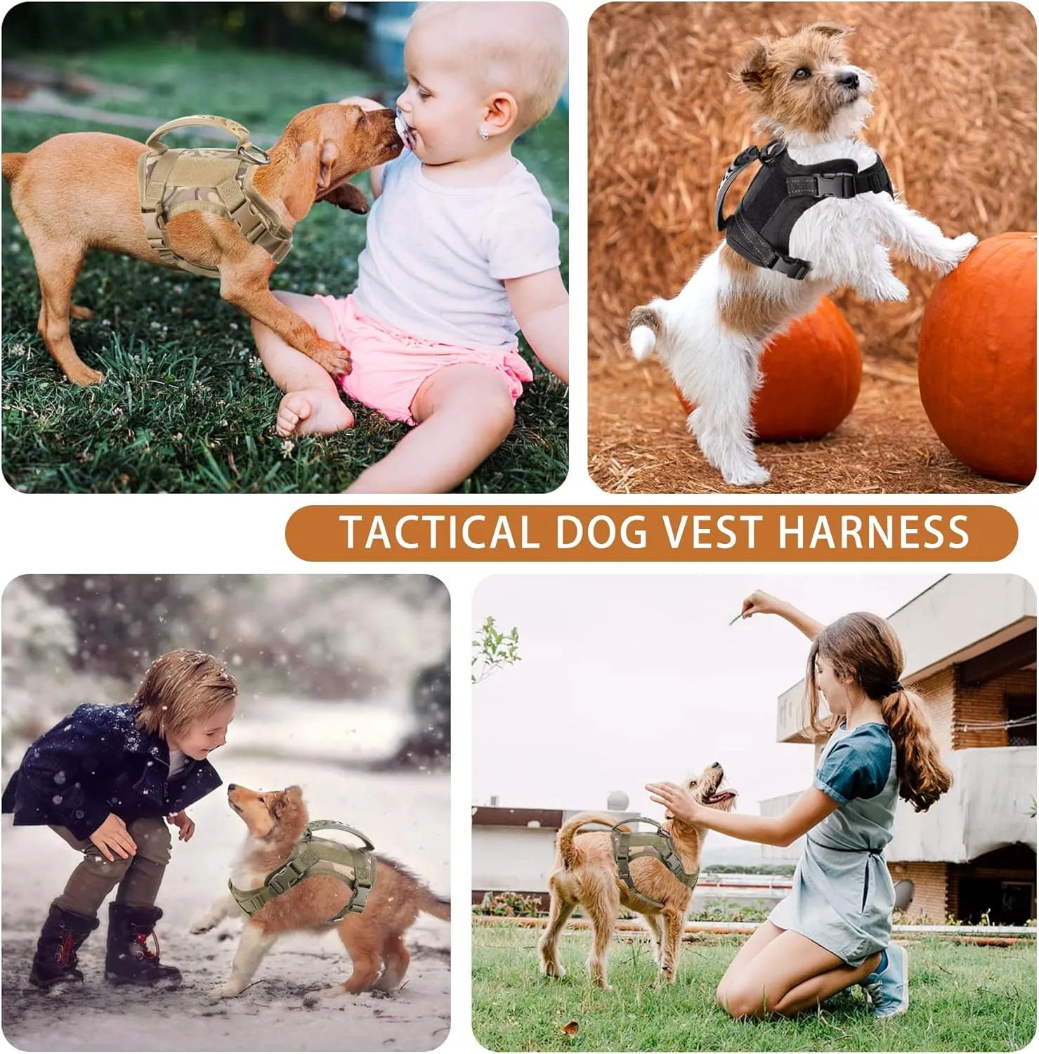 Annchwool Tactical Dog Harness for Small Dogs with Handle, Military Service Dog Vest and Leash Set for Outdoor Training Walking Hiking, Adjustable (Black, Camo)