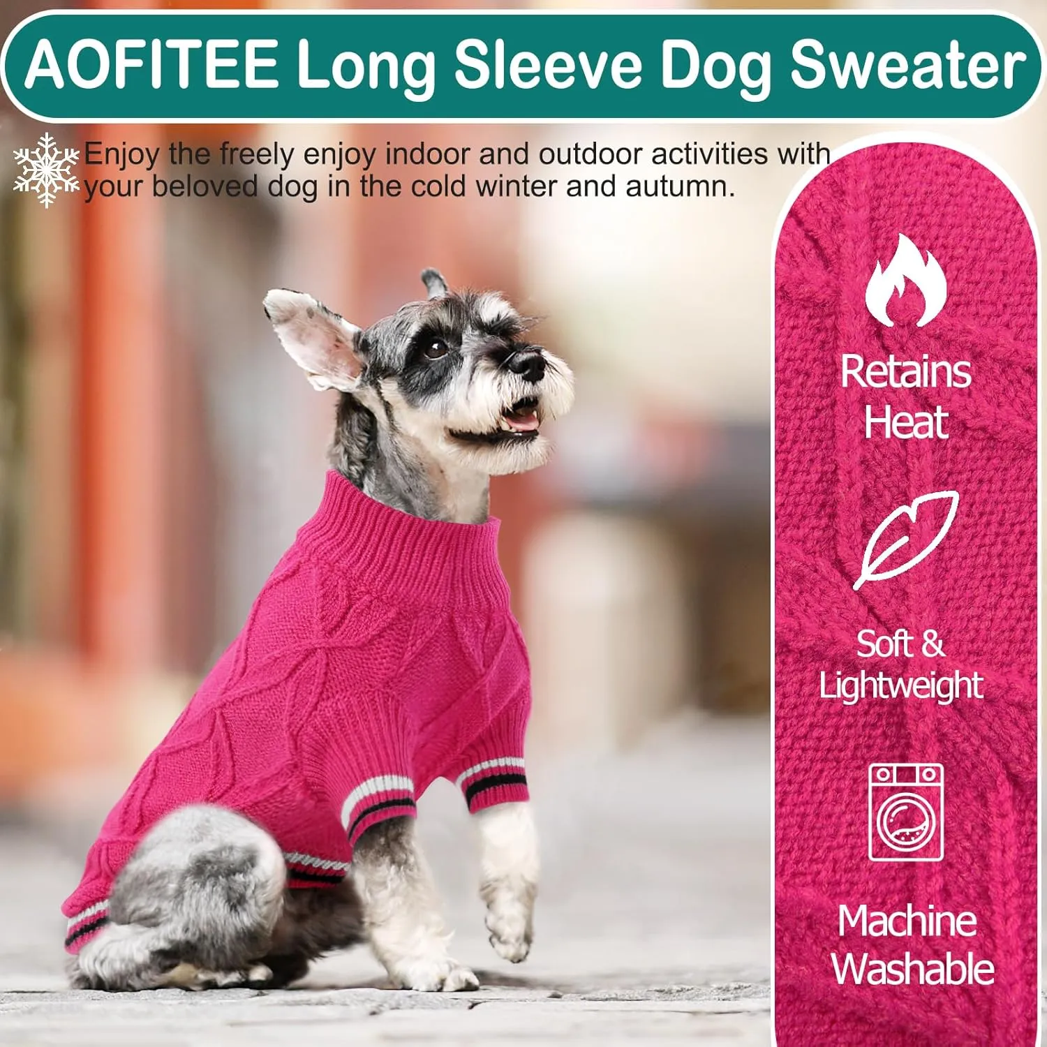 AOFITEE Dog Pullover Sweater, Warm Knitted Dog Sweaters for Small Medium Dogs, Cold Weather Small Dog Sweatshirt Solid Cat Christmas Sweater for Girls Boys Chihuahua Yorkie Teacup