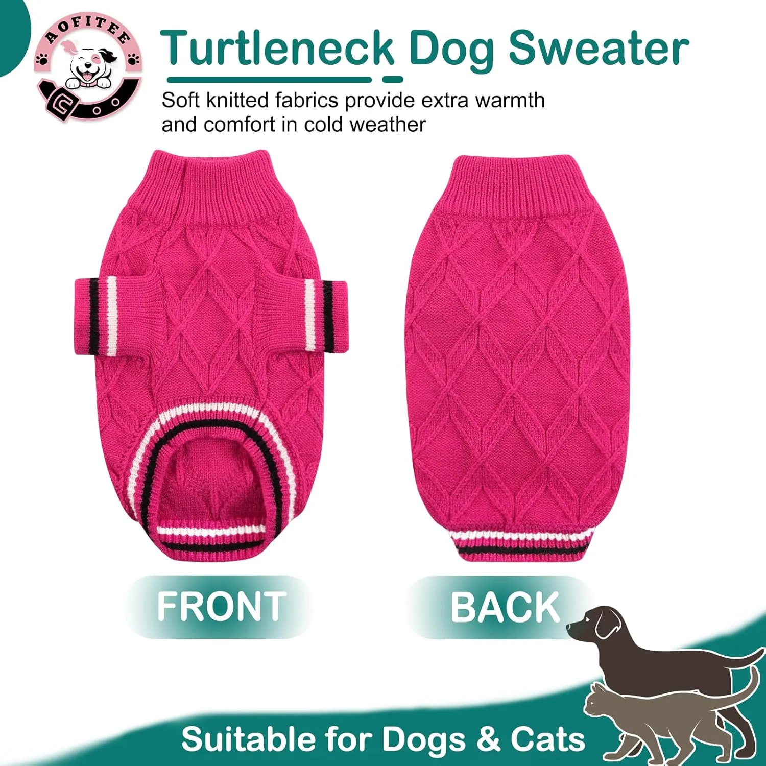 AOFITEE Dog Pullover Sweater, Warm Knitted Dog Sweaters for Small Medium Dogs, Cold Weather Small Dog Sweatshirt Solid Cat Christmas Sweater for Girls Boys Chihuahua Yorkie Teacup