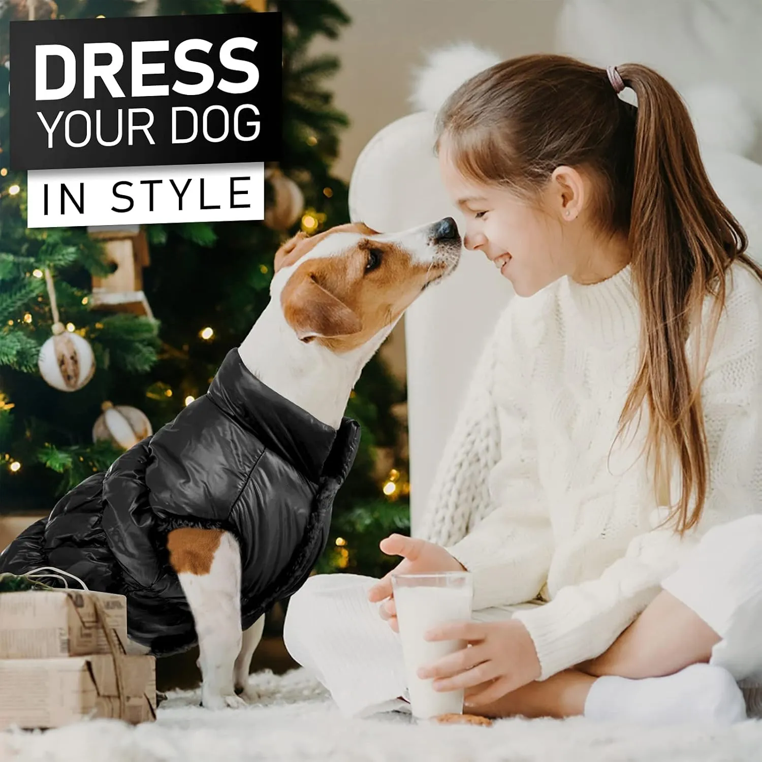 AOFITEE Dog Winter Coat, Waterproof Dog Jacket, Warm Small Dogs Coat, Fleece Dogs Puffer Jacket, Windproof Pet Snowsuit, Cozy Female Male Pet Snow Jackets Fleece Vest with Snap Closure, Black Medium