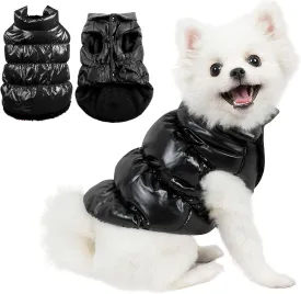 AOFITEE Dog Winter Coat, Waterproof Dog Jacket, Warm Small Dogs Coat, Fleece Dogs Puffer Jacket, Windproof Pet Snowsuit, Cozy Female Male Pet Snow Jackets Fleece Vest with Snap Closure, Black Medium