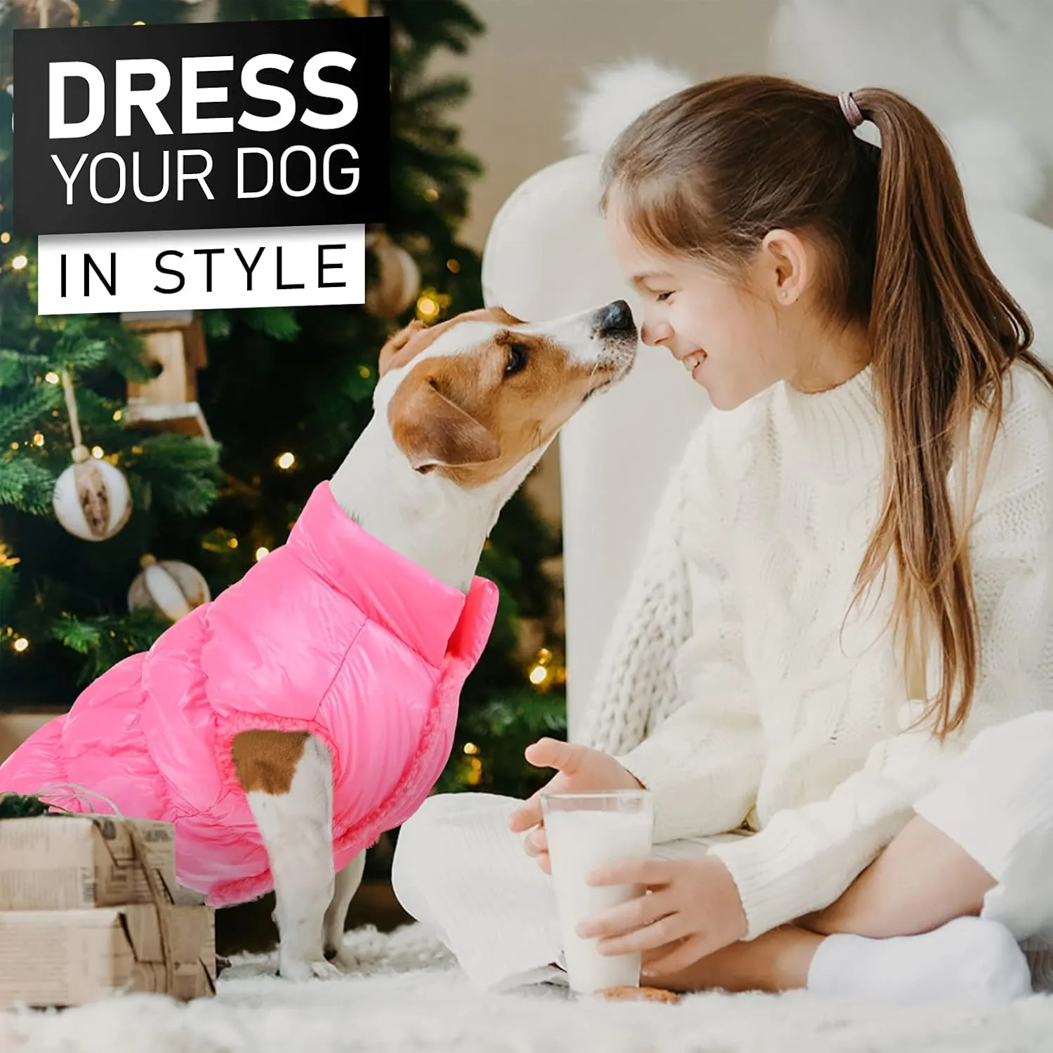 AOFITEE Dog Winter Coat, Waterproof Dog Jacket, Warm Small Dogs Coat, Fleece Dogs Puffer Jacket, Windproof Pet Snowsuit, Cozy Female Male Pet Snow Jackets Fleece Vest with Snap Closure, Pink, Medium