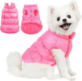 AOFITEE Dog Winter Coat, Waterproof Dog Jacket, Warm Small Dogs Coat, Fleece Dogs Puffer Jacket, Windproof Pet Snowsuit, Cozy Female Male Pet Snow Jackets Fleece Vest with Snap Closure, Pink, Medium