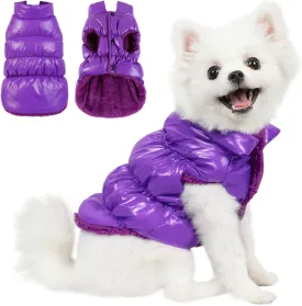 AOFITEE Dog Winter Coat, Waterproof Dog Jacket, Warm Small Dogs Coat, Fleece Dogs Puffer Jacket, Windproof Pet Snowsuit, Cozy Female Male Pet Snow Jackets Fleece Vest with Snap Closure, Purple, M
