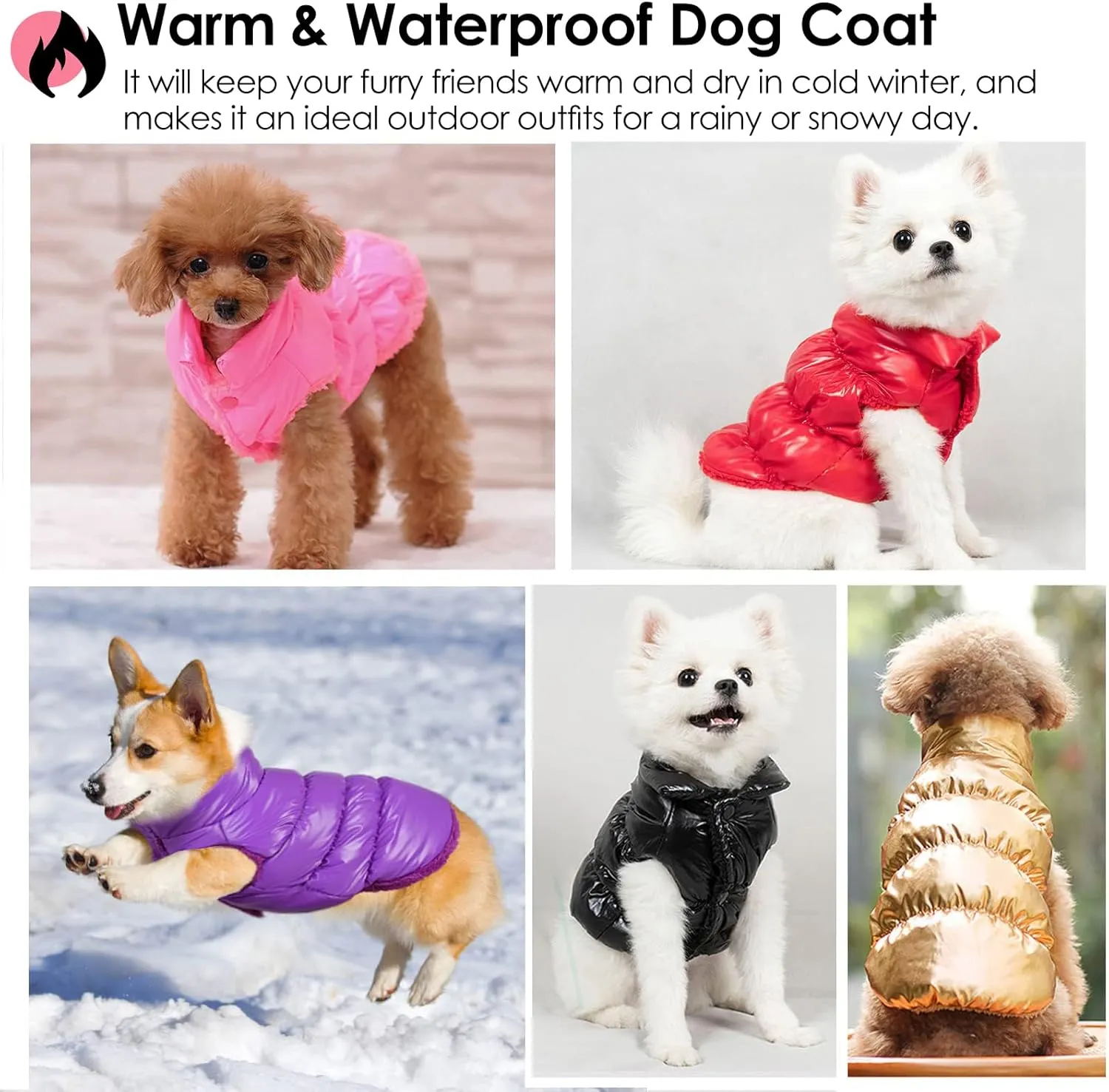 AOFITEE Dog Winter Coat, Waterproof Dog Jacket, Warm Small Dogs Coat, Fleece Dogs Puffer Jacket, Windproof Pet Snowsuit, Cozy Female Male Pet Snow Jackets Fleece Vest with Snap Closure, Purple, M