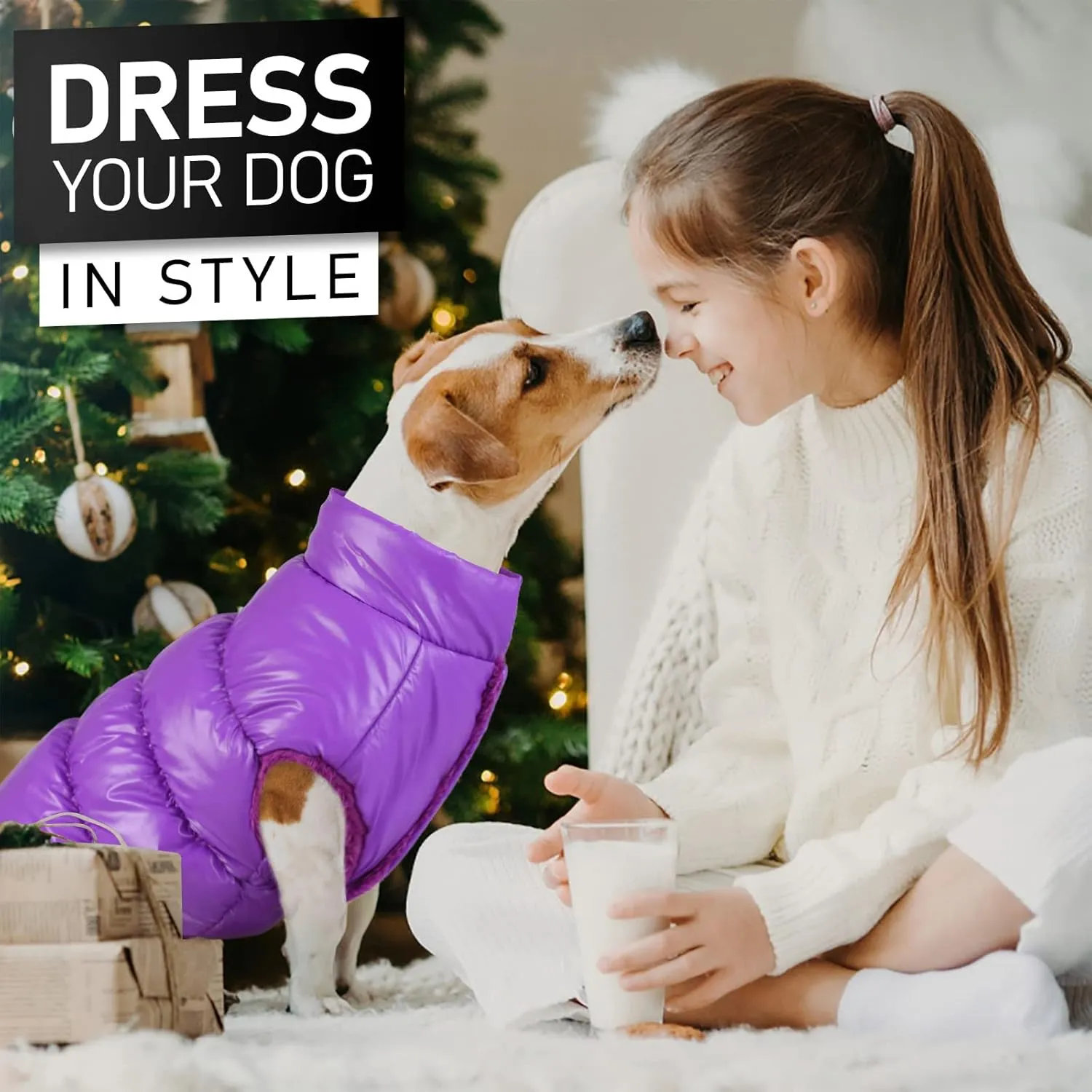 AOFITEE Dog Winter Coat, Waterproof Dog Jacket, Warm Small Dogs Coat, Fleece Dogs Puffer Jacket, Windproof Pet Snowsuit, Cozy Female Male Pet Snow Jackets Fleece Vest with Snap Closure, Purple, M
