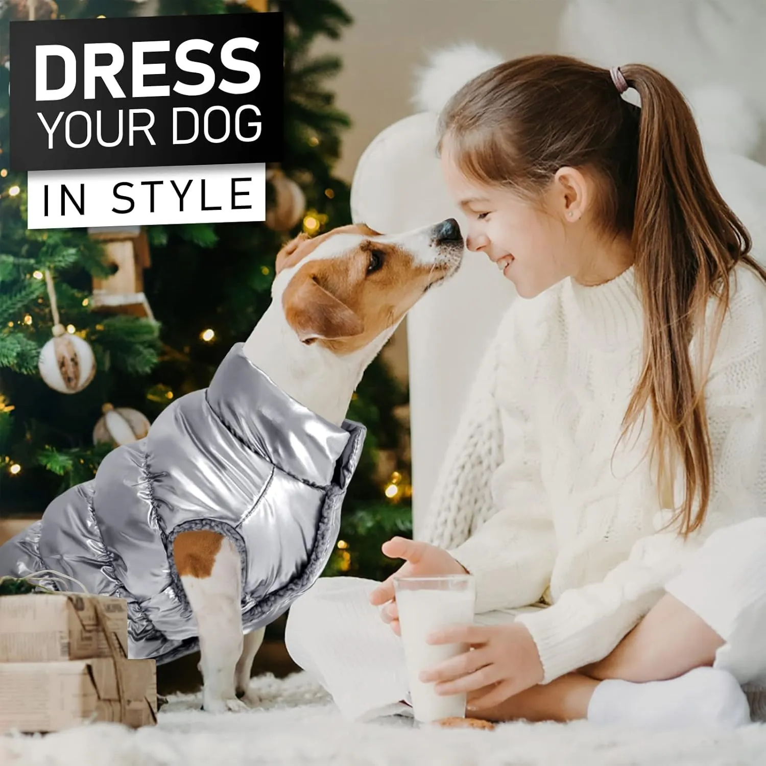 AOFITEE Dog Winter Coat, Waterproof Dog Jacket, Warm Small Dogs Coat, Fleece Dogs Puffer Jacket, Windproof Pet Snowsuit, Cozy Female Male Pet Snow Jackets Fleece Vest with Snap Closure, Silver, M