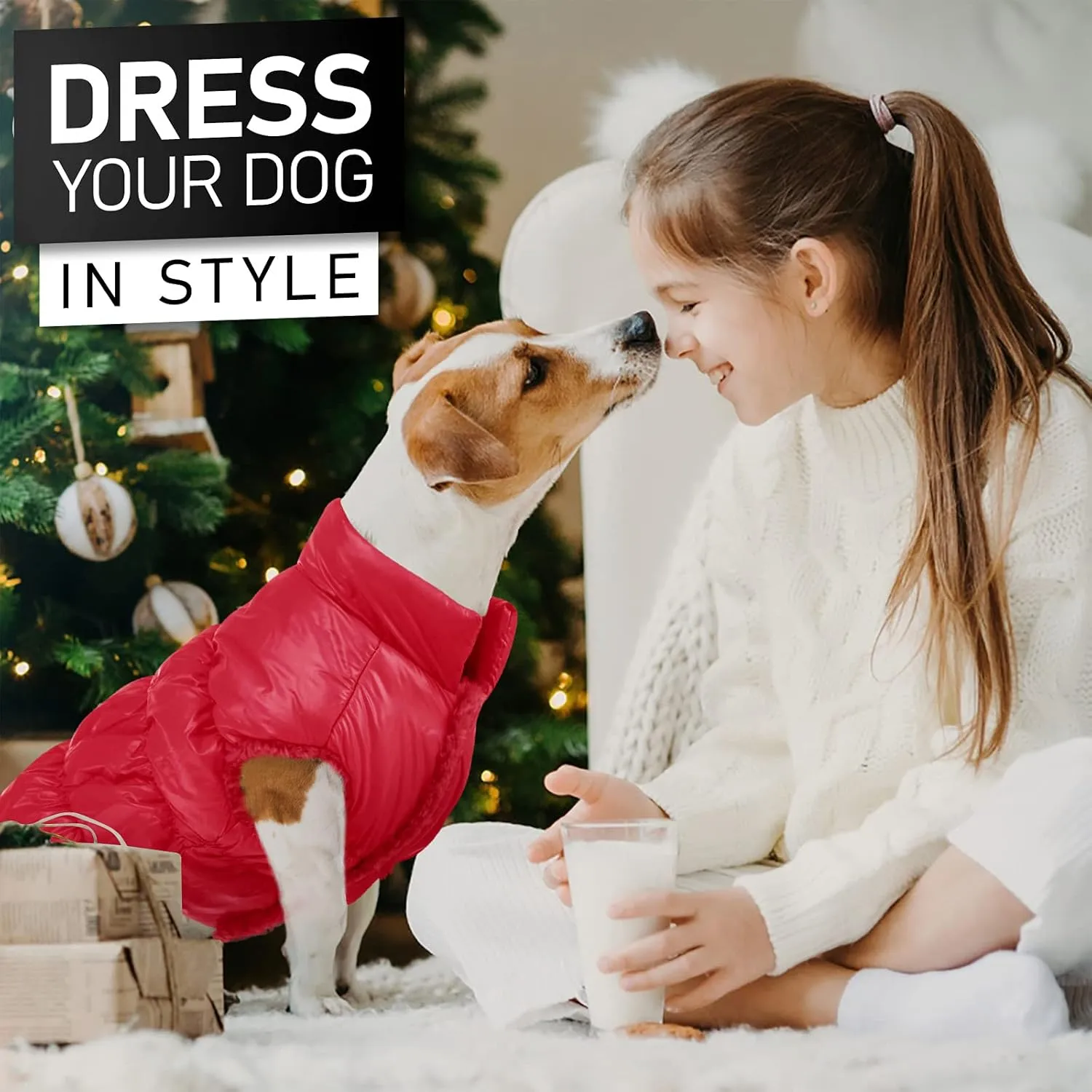 AOFITEE Dog Winter Coat, Waterproof Dog Jacket, Warm Small Dogs Coat, Fleece Dogs Puffer Jacket, Windproof Pet Snowsuit, Female Male Pet Snow Jackets Fleece Vest with Snap Closure, Christmas Red, M