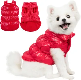 AOFITEE Dog Winter Coat, Waterproof Dog Jacket, Warm Small Dogs Coat, Fleece Dogs Puffer Jacket, Windproof Pet Snowsuit, Female Male Pet Snow Jackets Fleece Vest with Snap Closure, Christmas Red, M