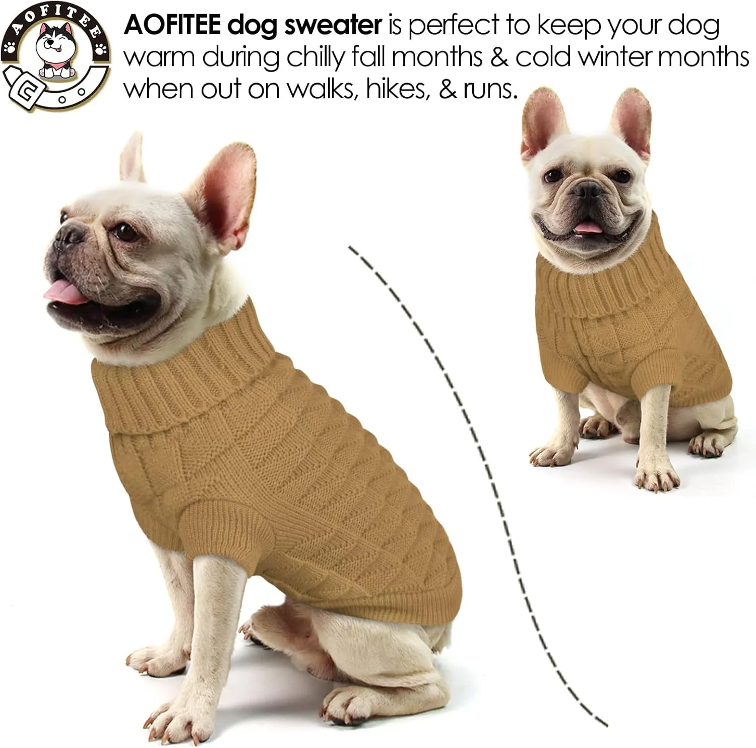 AOFITEE XS Dog Christmas Sweater - Knitted Turtleneck Dog Knitwear, Classic Solid Color Sweatshirt