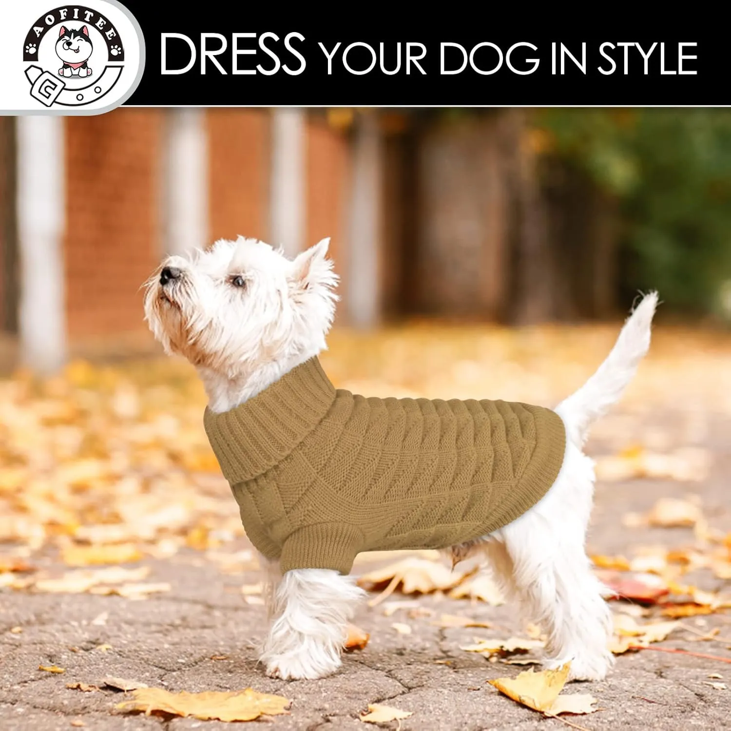 AOFITEE XS Dog Christmas Sweater - Knitted Turtleneck Dog Knitwear, Classic Solid Color Sweatshirt