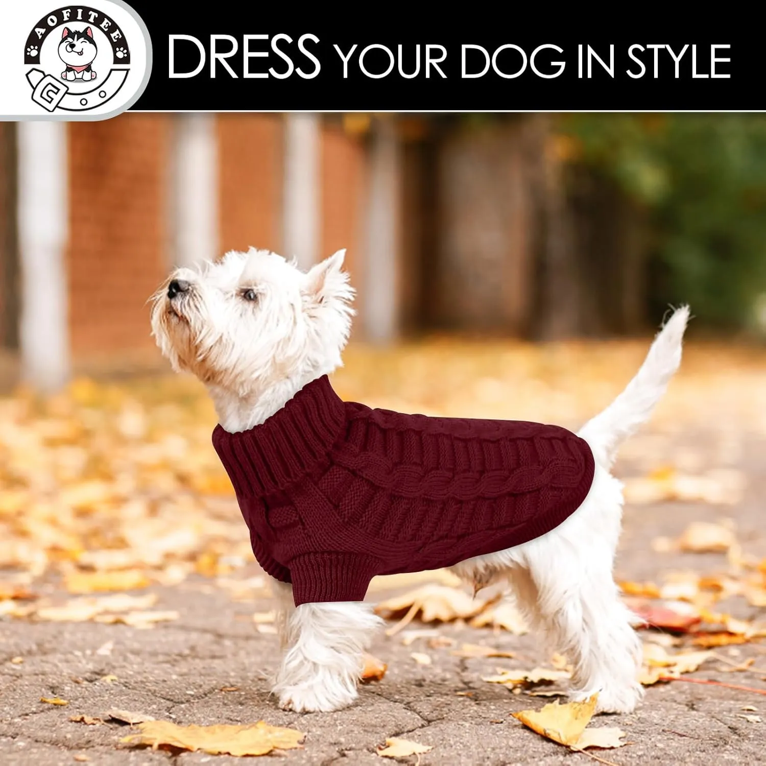AOFITEE XS Dog Christmas Sweater, Knitted Turtleneck Knitwear for Small Dogs Cats, Cold Weather Classic Solid Color Sweatshirt