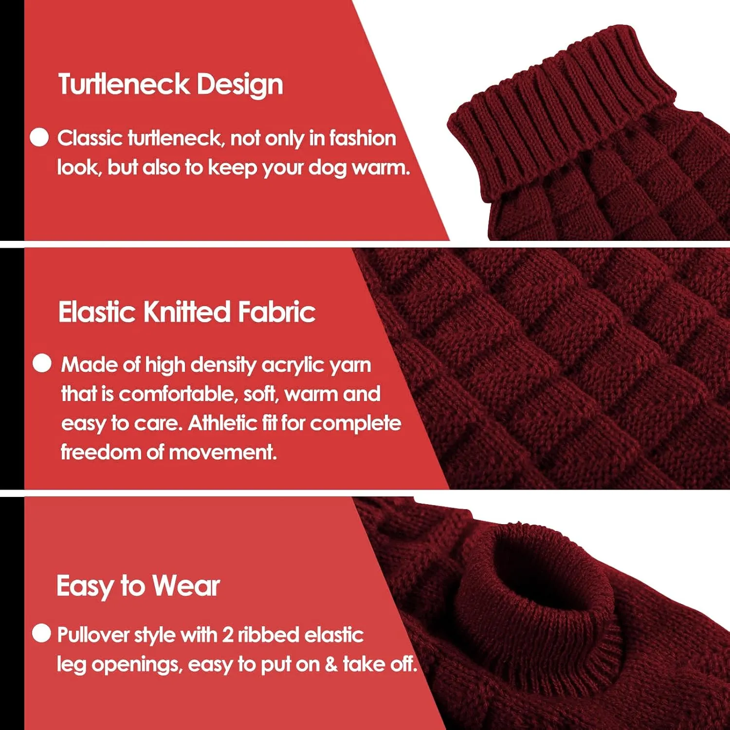 AOFITEE XS Dog Christmas Sweater, Knitted Turtleneck Knitwear for Small Dogs Cats, Cold Weather Classic Solid Color Sweatshirt