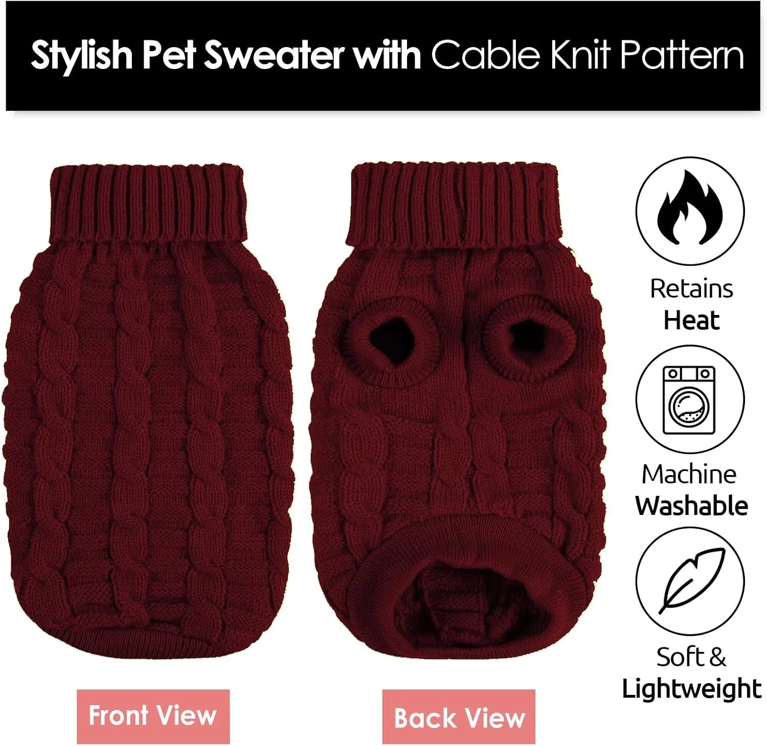 AOFITEE XS Dog Christmas Sweater, Knitted Turtleneck Knitwear for Small Dogs Cats, Cold Weather Classic Solid Color Sweatshirt