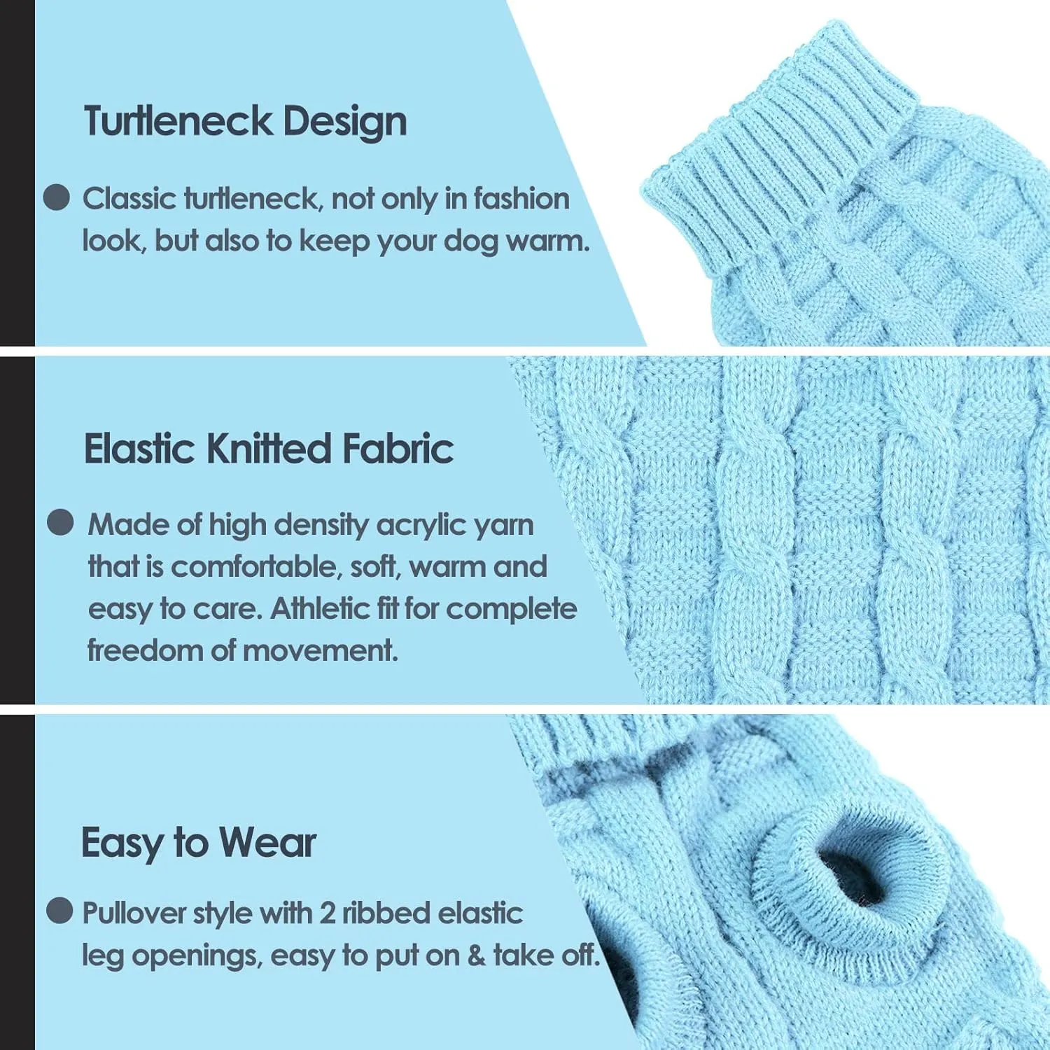 AOFITEE XS Dog Sweater - Knitted Christmas Turtleneck Knitwear for Small Dogs and Cats, Cold Weather Classic Solid Color Sweatshirt, Blue