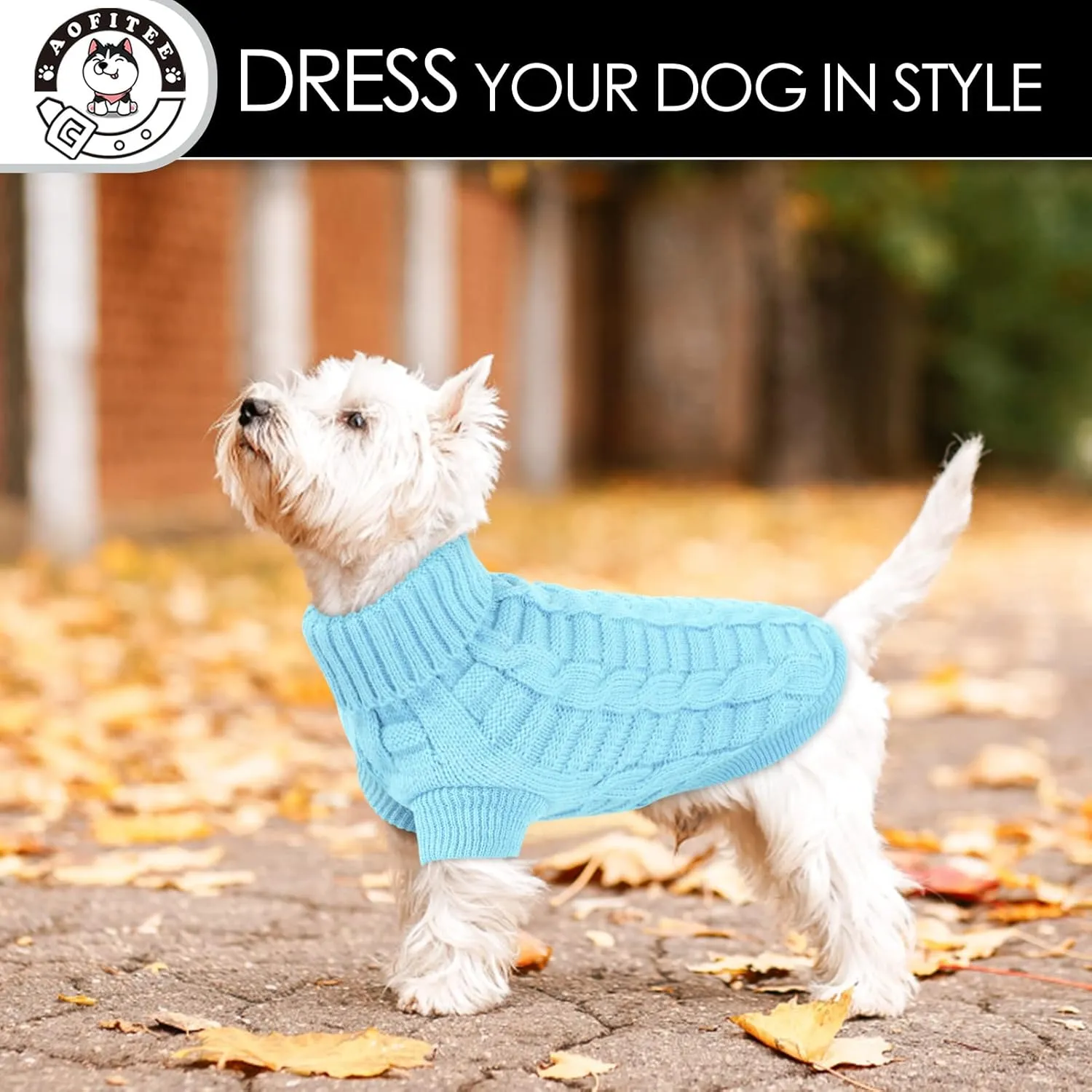 AOFITEE XS Dog Sweater - Knitted Christmas Turtleneck Knitwear for Small Dogs and Cats, Cold Weather Classic Solid Color Sweatshirt, Blue