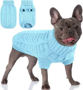 AOFITEE XS Dog Sweater - Knitted Christmas Turtleneck Knitwear for Small Dogs and Cats, Cold Weather Classic Solid Color Sweatshirt, Blue