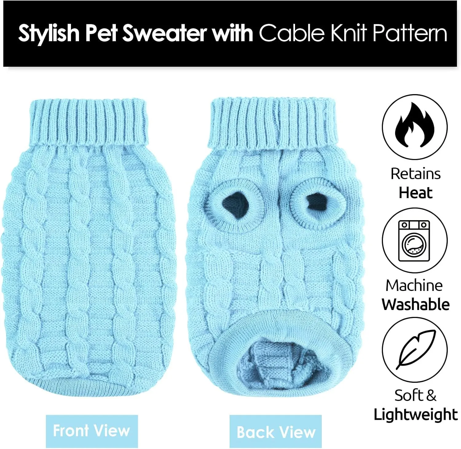 AOFITEE XS Dog Sweater - Knitted Christmas Turtleneck Knitwear for Small Dogs and Cats, Cold Weather Classic Solid Color Sweatshirt, Blue