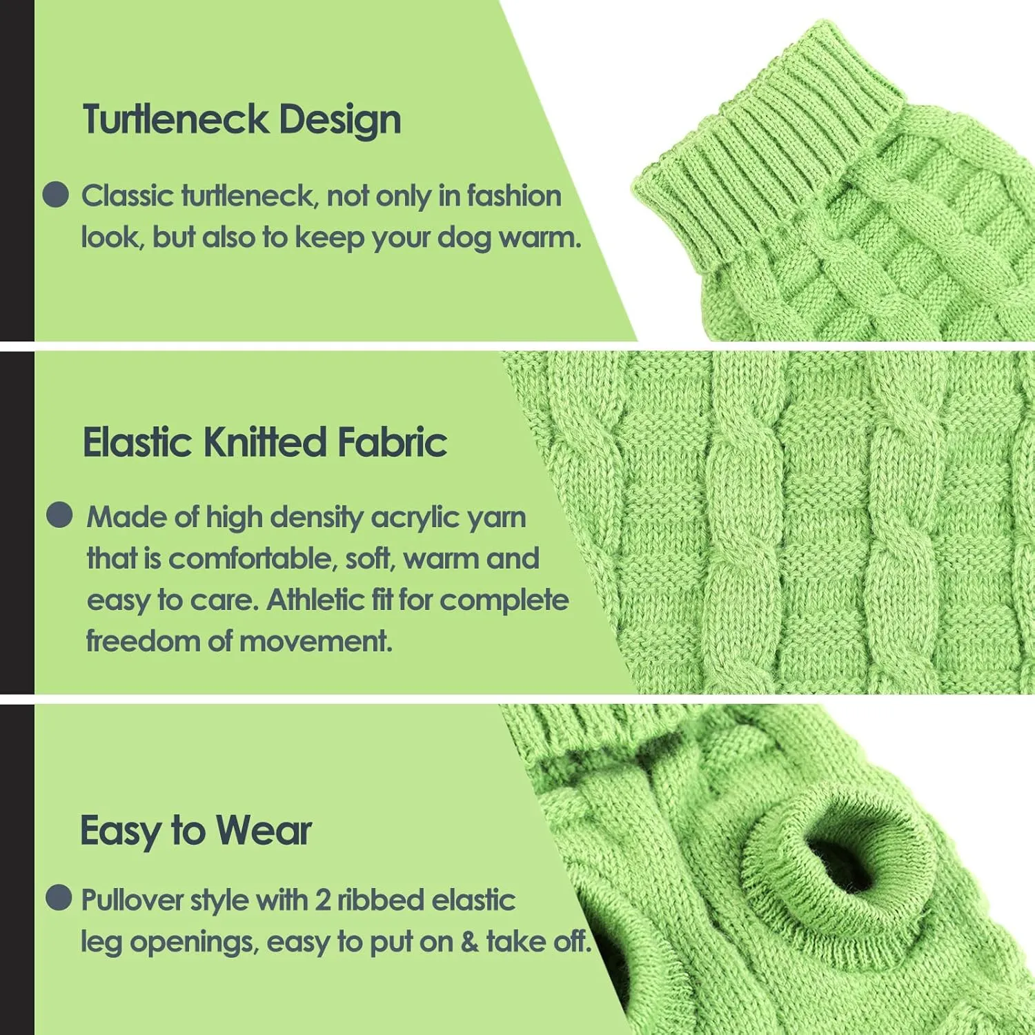 AOFITEE XS Dog Sweater - Knitted Christmas Turtleneck Knitwear for Small Dogs Cats, Cold Weather Classic Solid Color Sweatshirt, XS Green