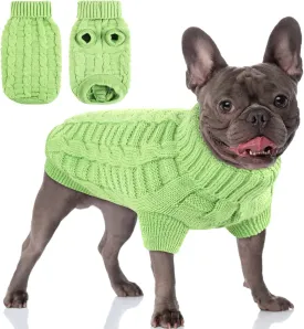 AOFITEE XS Dog Sweater - Knitted Christmas Turtleneck Knitwear for Small Dogs Cats, Cold Weather Classic Solid Color Sweatshirt, XS Green