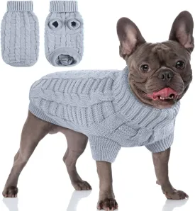AOFITEE XS Dog Sweater, Knitted Christmas Turtleneck Knitwear for Small Dogs Cats, Cold Weather Classic Solid Color Sweatshirt, XS Grey