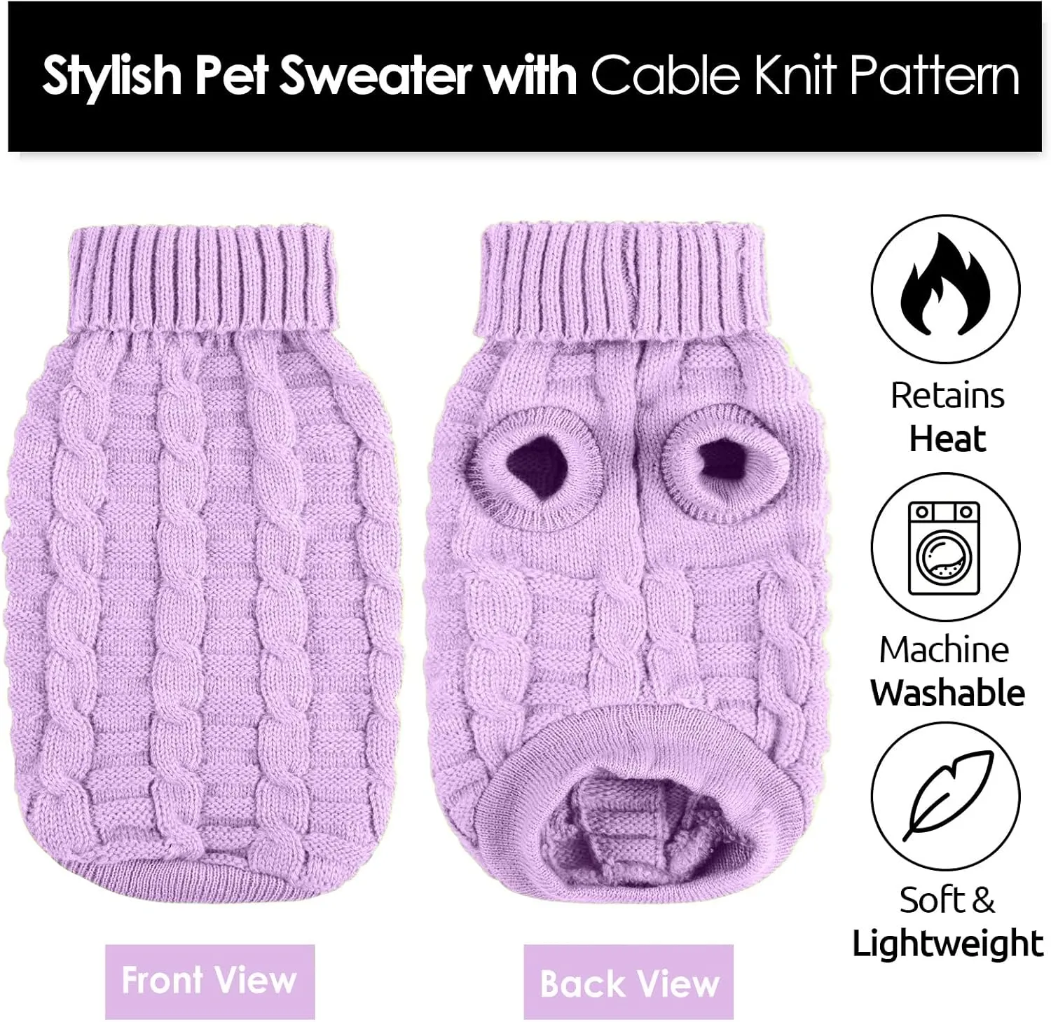 AOFITEE XS Dog Sweater - Knitted Christmas Turtleneck Knitwear for Small Dogs Cats, Cold Weather Classic Solid Color Sweatshirt, XS Purple
