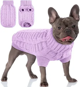 AOFITEE XS Dog Sweater - Knitted Christmas Turtleneck Knitwear for Small Dogs Cats, Cold Weather Classic Solid Color Sweatshirt, XS Purple