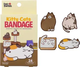 BioSwiss Bandages, Kitty Cats Shaped Self Adhesive Bandage, Latex Free Sterile Wound Care, Fun First Aid Kit Supplies for Kids and Adults, 24 Count