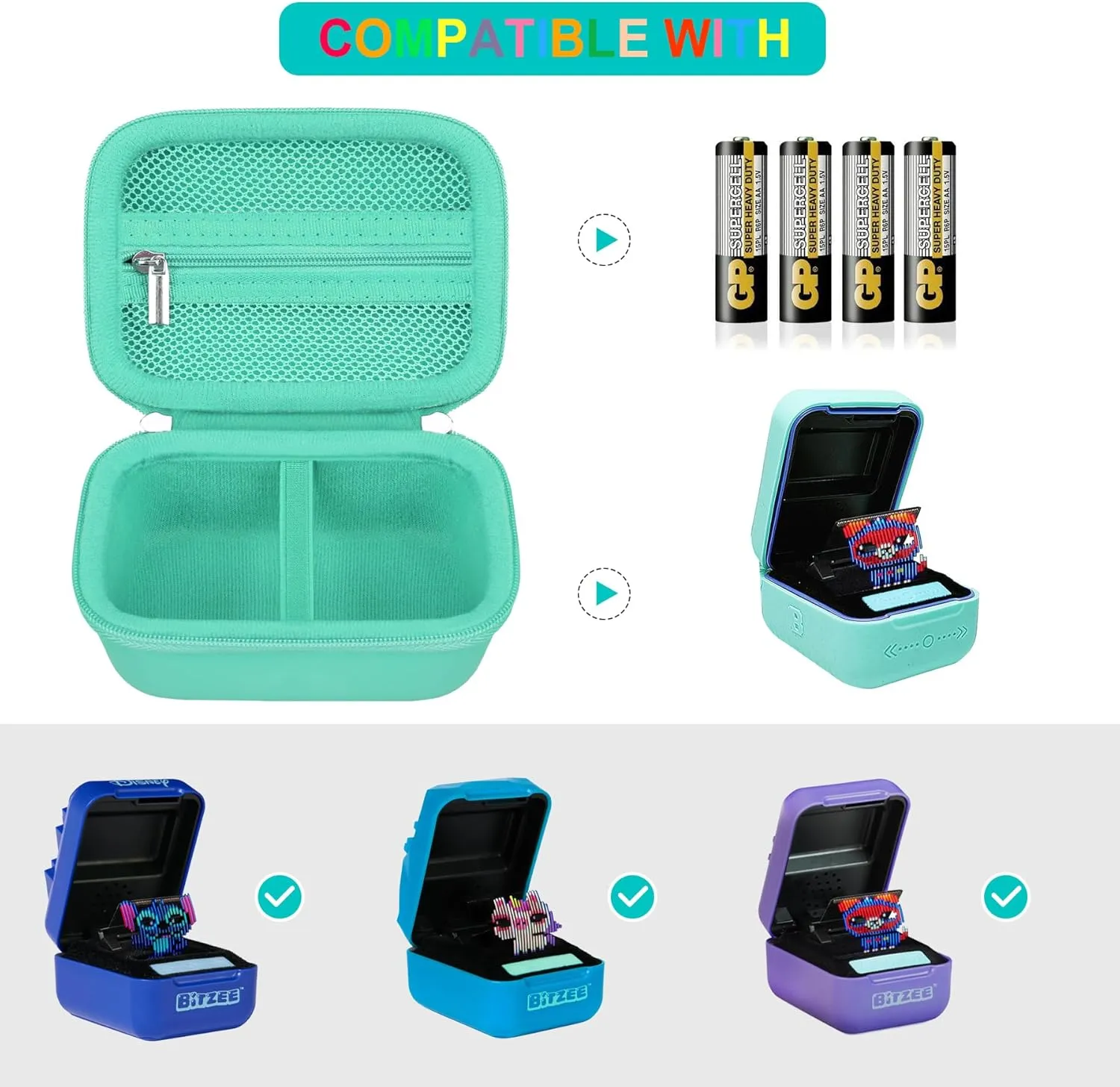Carrying Case for Bitzee/Disney Interactive Toy/Magicals Interactive Toy Digital Pet, Gifts For Virtual Pet Enthusiast/Girls & Boys, Travel Case with Mesh Pocket for Battery, Cable, Green