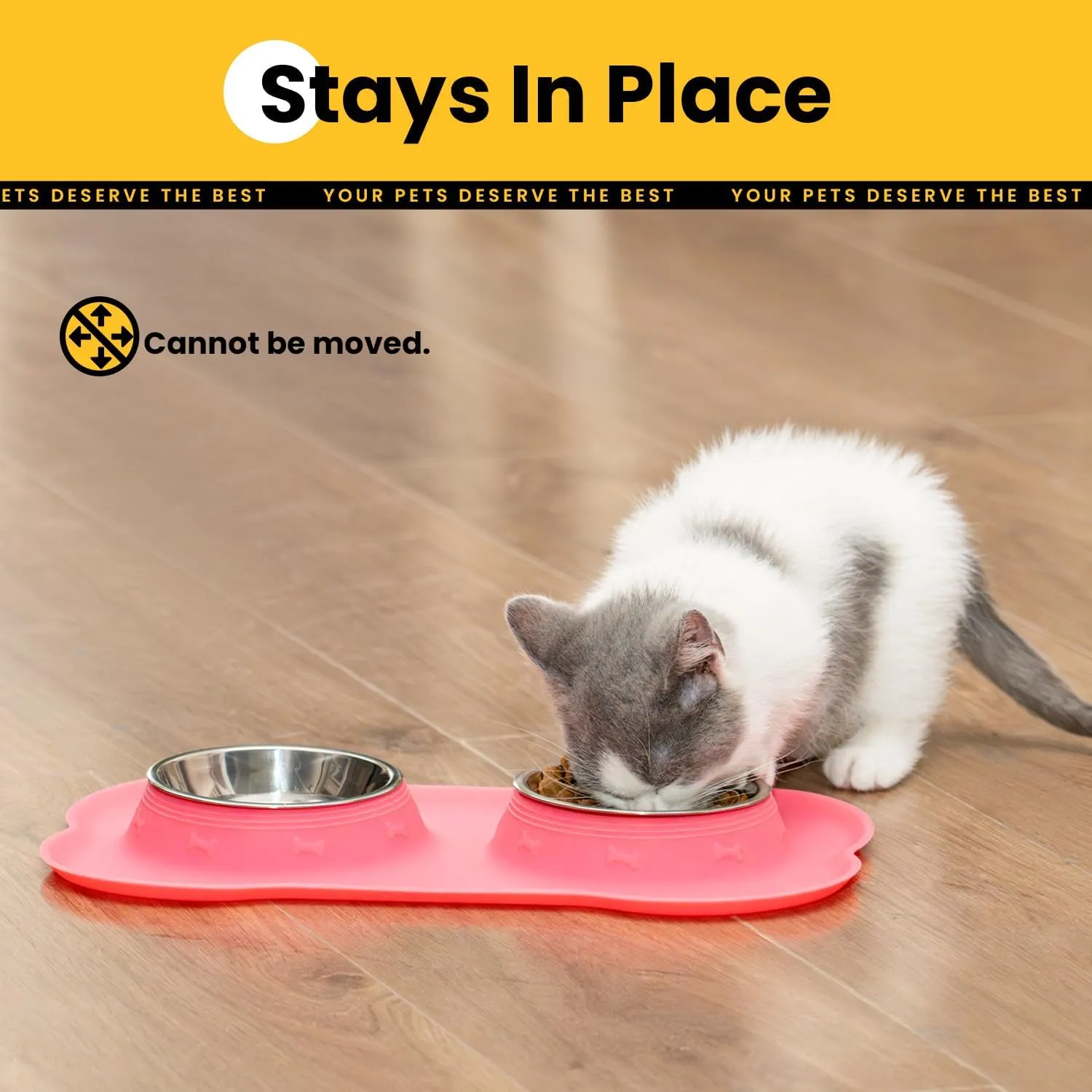 Cat Dog Bowls with Silicone Feeding Mat, No Spill Food Water Dish Set, Dishwasher Safe, 2 Stainless Steel Puppy Bowls, Suitable for Tiny Dogs Kittens Rabbits Pets Under 8lbs, Extra Small, Pink