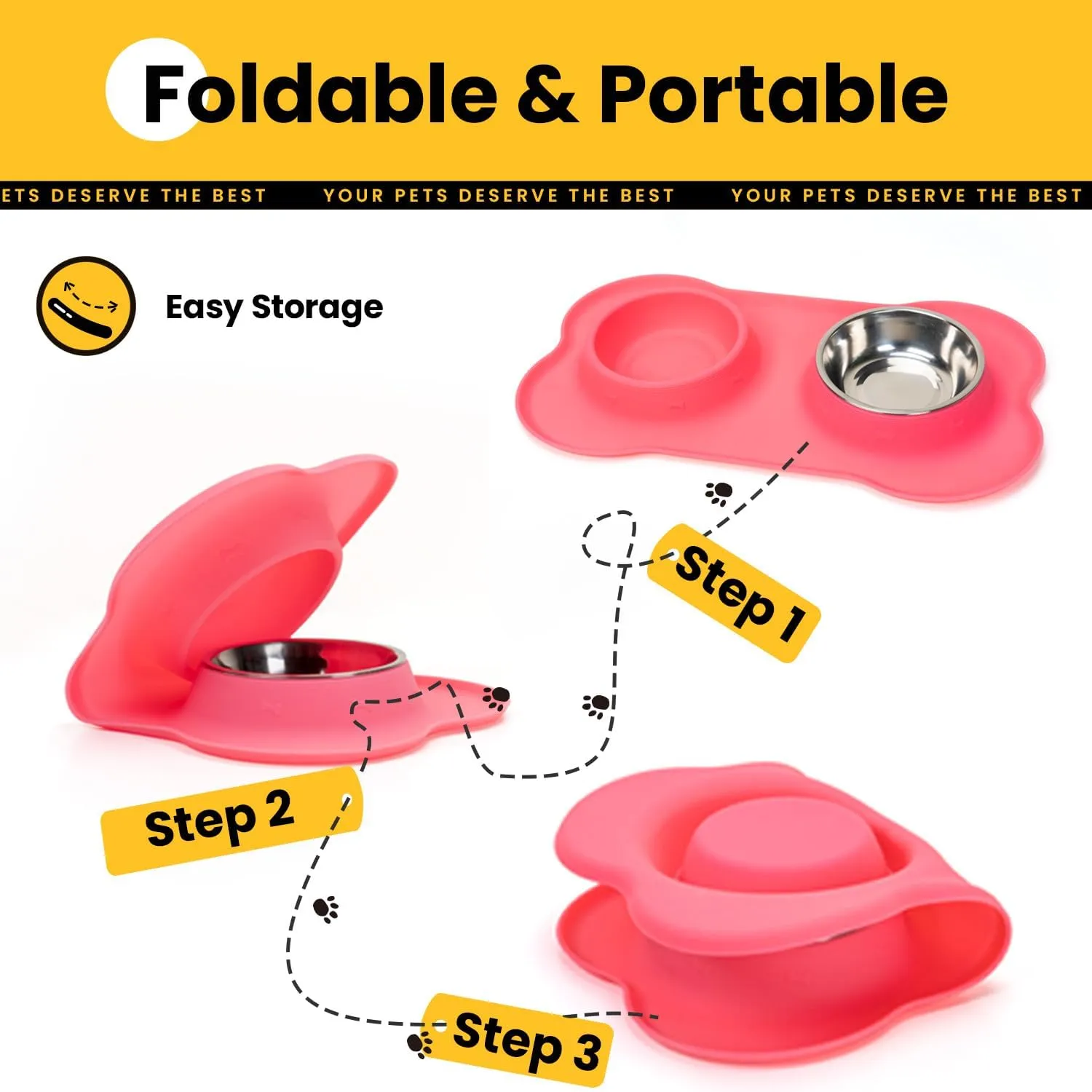 Cat Dog Bowls with Silicone Feeding Mat, No Spill Food Water Dish Set, Dishwasher Safe, 2 Stainless Steel Puppy Bowls, Suitable for Tiny Dogs Kittens Rabbits Pets Under 8lbs, Extra Small, Pink