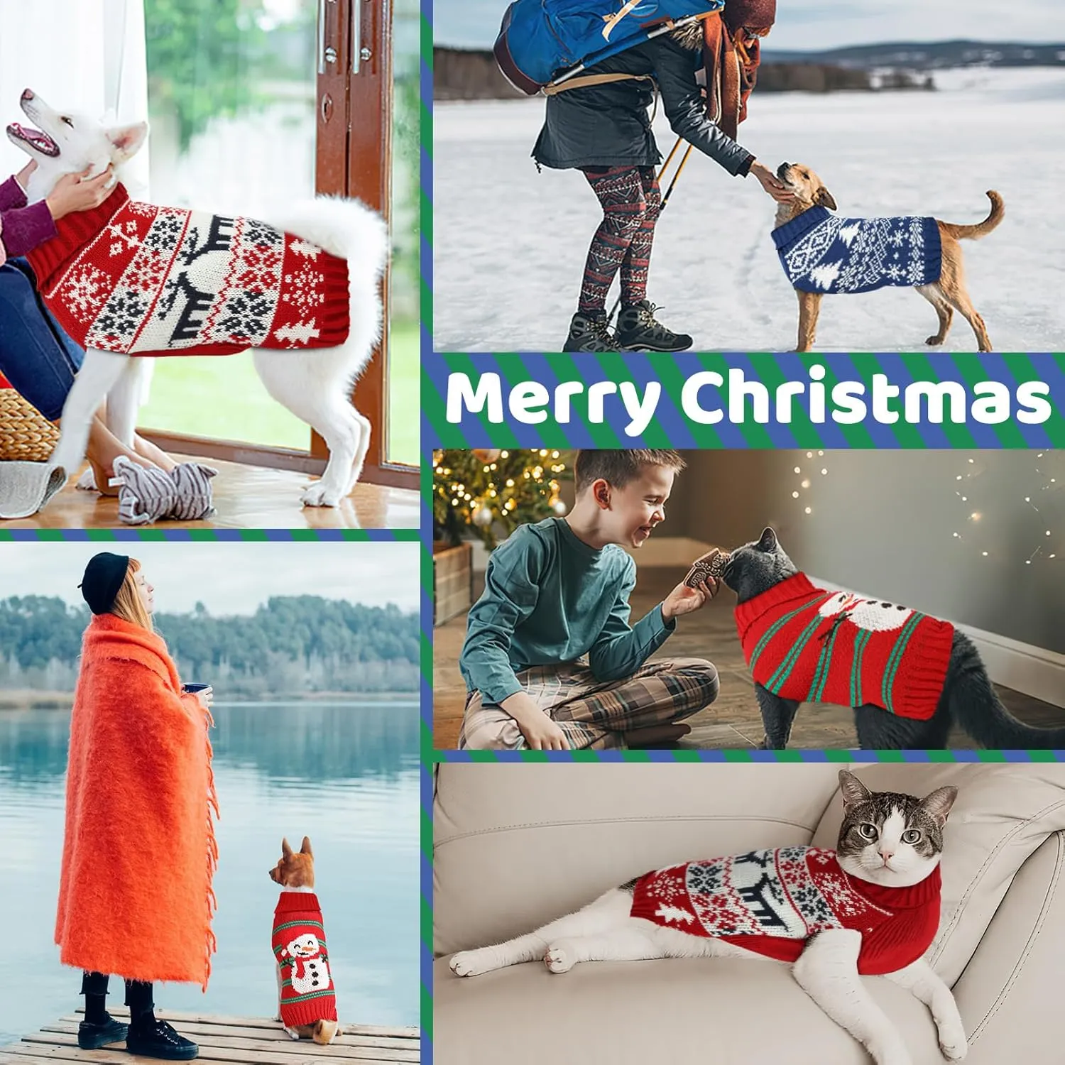 Christmas Dog Sweaters for Small Large Dogs Girl, Soft Warm Pup Dogs Shirt, Turtleneck Dog Sweaters for Medium Large Dogs, Double Knitting Collar for Outdoors Playing, Warm Dog Cat Clothes (Deer, XXS)