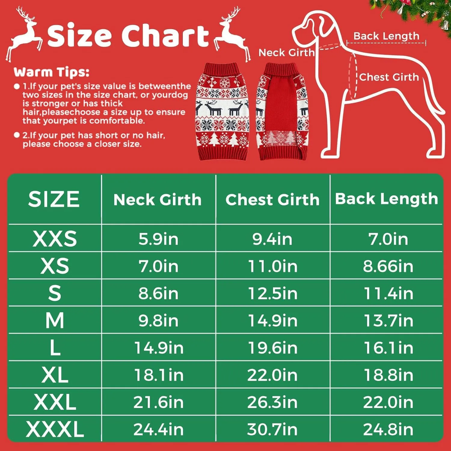Christmas Dog Sweaters for Small Large Dogs Girl, Soft Warm Pup Dogs Shirt, Turtleneck Dog Sweaters for Medium Large Dogs, Double Knitting Collar for Outdoors Playing, Warm Dog Cat Clothes (Deer, XXS)