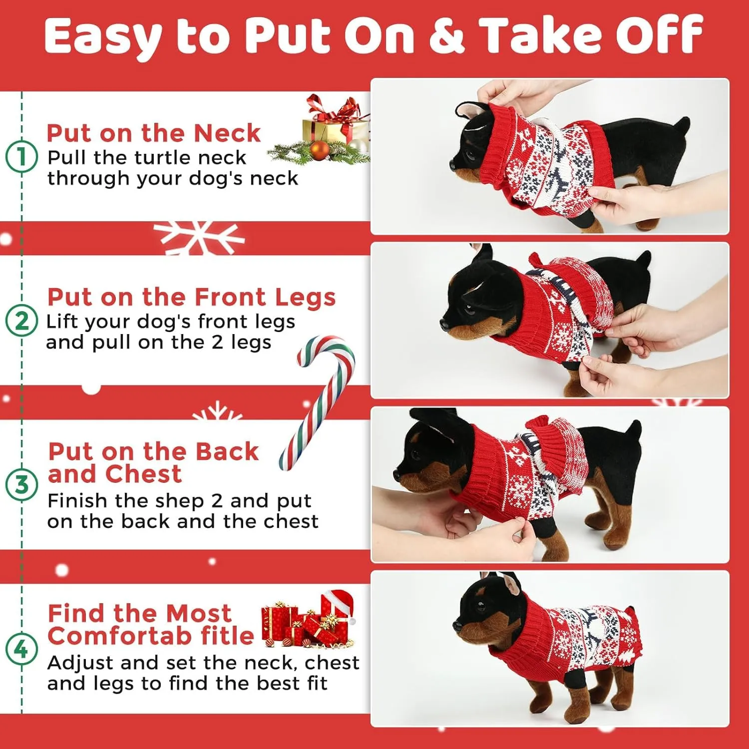 Christmas Dog Sweaters for Small Large Dogs Girl, Soft Warm Pup Dogs Shirt, Turtleneck Dog Sweaters for Medium Large Dogs, Double Knitting Collar for Outdoors Playing, Warm Dog Cat Clothes (Deer, XXS)