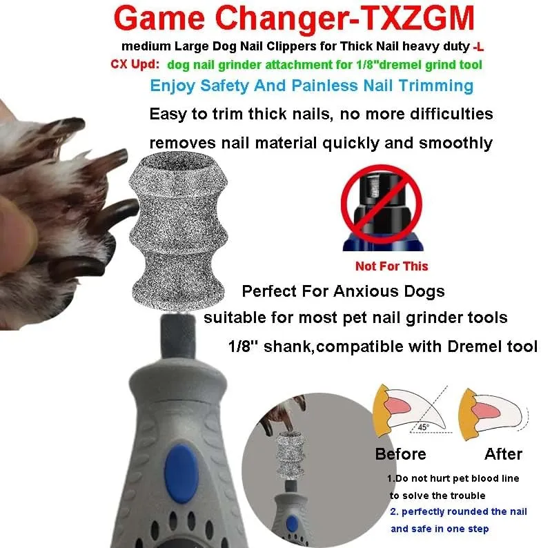 Diamond fit Dremel 7760 pgk Pet Dog Nail Grinder Bit refill Tip Attachment Replacement Heads pads, 1/8'' Pet Nail Claw Care Grooming rotary tool accessories kit for Large dogs safe/quiet nail trimming
