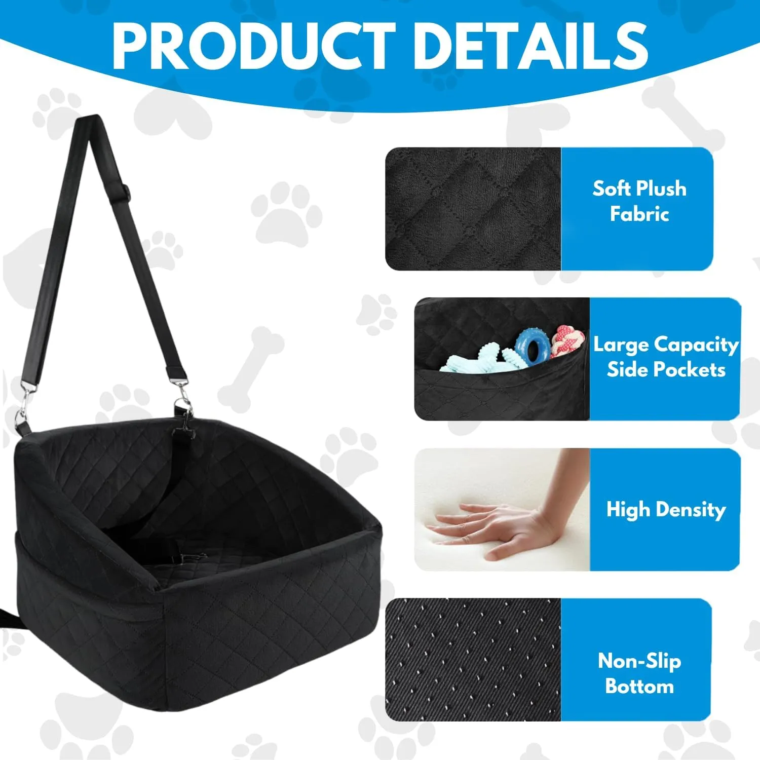 Dog Car Seat for Small Medium Sized Dogs & Cats  Booster Seat with Safety Belt, Non-Slip Bottom, Washable Bed, Storage Pockets  Pet Car Seat for Dogs/Puppy Cats Under 5-35 lbs (Black)