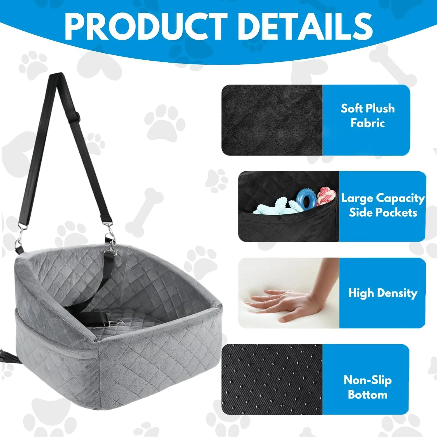 Dog Car Seat for Small Medium Sized Dogs & Cats  Booster Seat with Safety Belt, Non-Slip Bottom, Washable Bed, Storage Pockets  Pet Car Seat for Dogs/Puppy Cats Under 5-35 lbs (Grey)