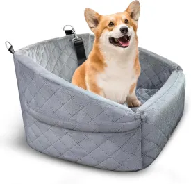 Dog Car Seat for Small Medium Sized Dogs & Cats  Booster Seat with Safety Belt, Non-Slip Bottom, Washable Bed, Storage Pockets  Pet Car Seat for Dogs/Puppy Cats Under 5-35 lbs (Grey)