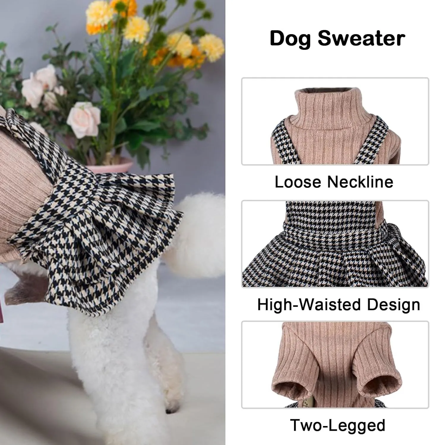 Dog Sweater for Small Dogs Girls,Warm Pet Sweater Cute Knitted Classic dog dressesDog Clothes Coat for Puppy CatBrownXS