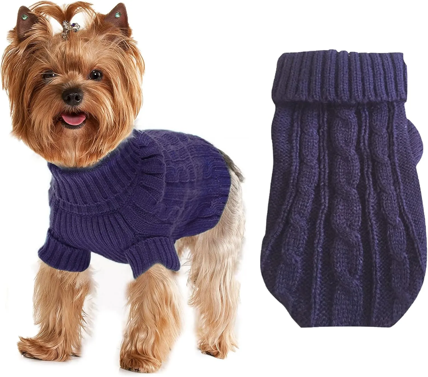 Dog Sweaters for Small Dogs Girl Boy, XS Yorkie Sweaters XXS Puppy Doggie Sweater Winter Warm Dog Turtleneck Knitwear Pullover for Chihuahua Fall Winter Cold Weather, Purple XS