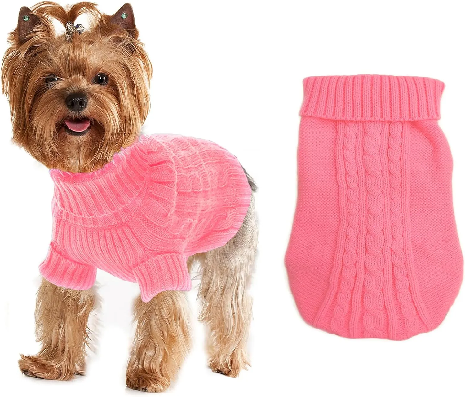 Dog Sweaters for Small Dogs Girl Boy, XS Yorkie Sweaters XXS Puppy Doggie Sweater Winter Warm Dog Turtleneck Knitwear Pullover for Chihuahua Fall Winter Cold Weather (XS(only for Small Dogs), Pink)